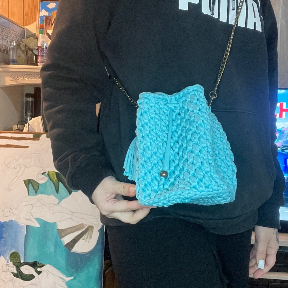 Handmade blue crochet bag